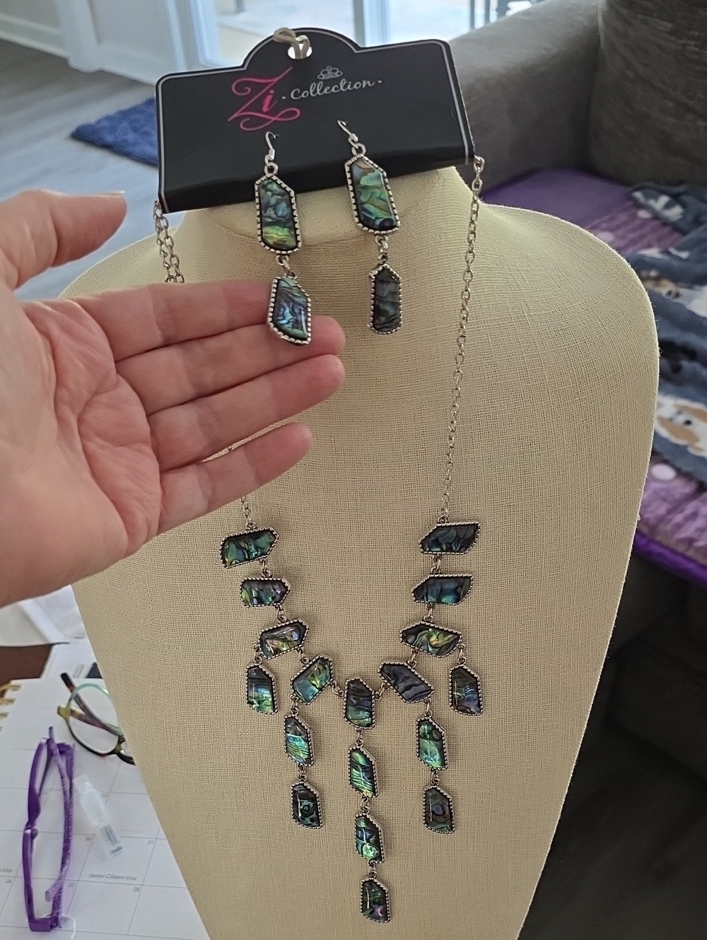 Iridescent Blue-Green Statement Necklace & Earrings Set Reverie Zi Collection